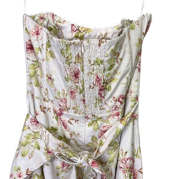 NEW V. Chapman Anthropologie Liliana Strapless Midi Dress Pink Rose Floral 12 - Picture 9 of 14